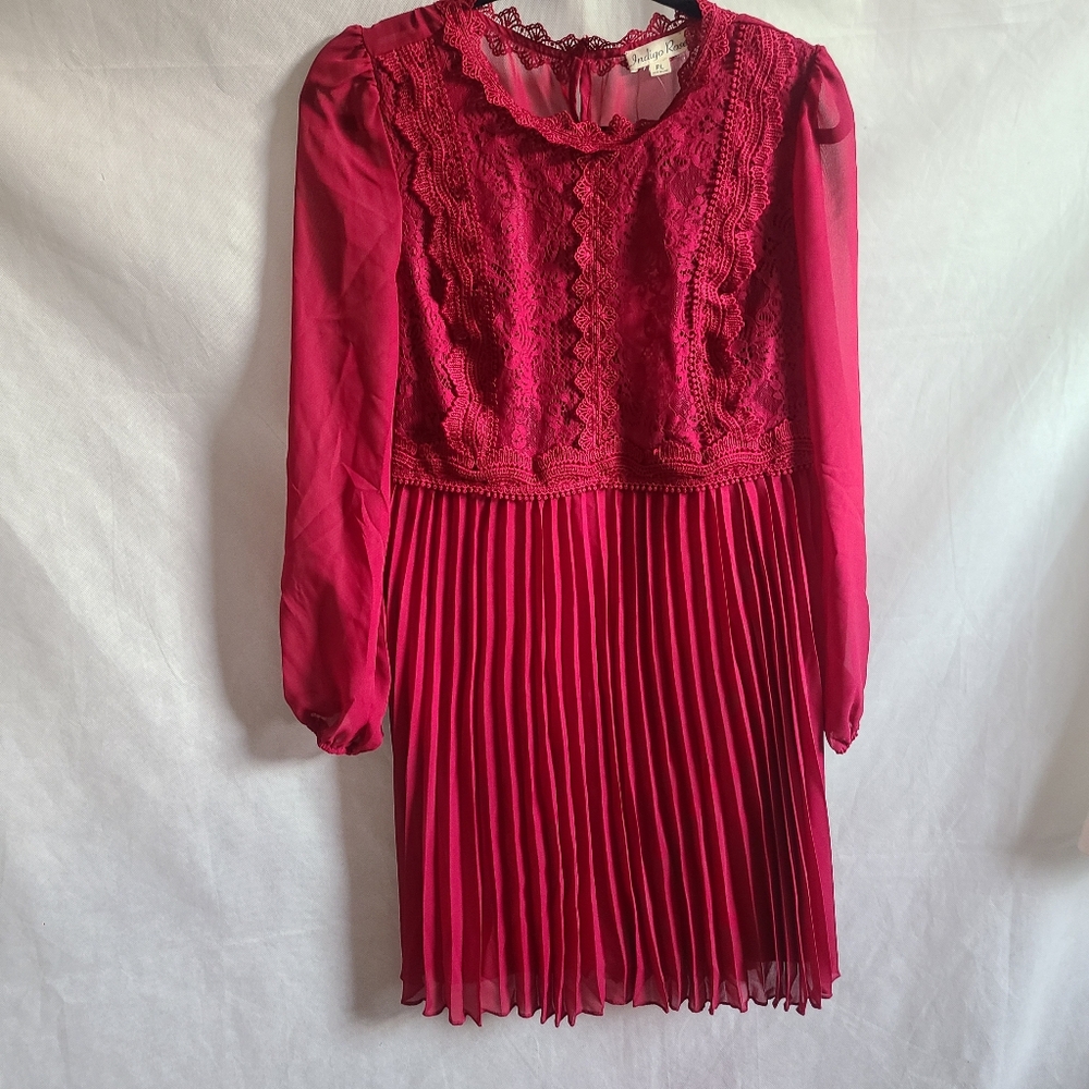 Indigo Rose Stitched Lace Burgundy Longsleeve Dress Sz PL